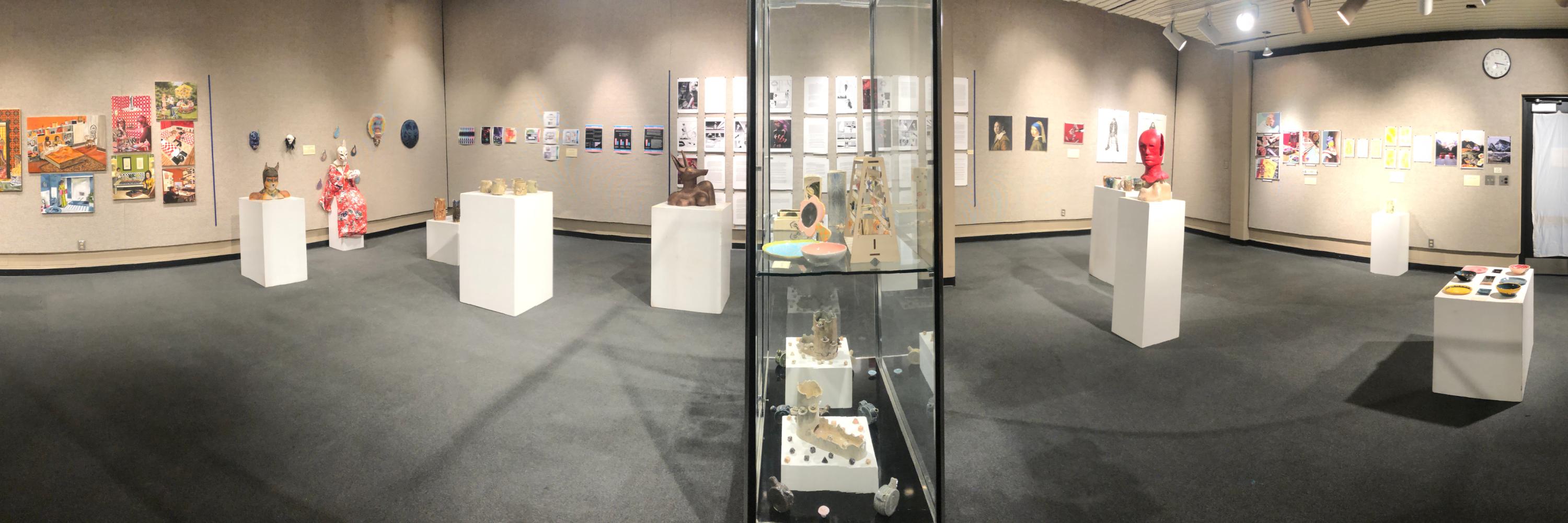 Panorama photo of Winter 2022 Graduating Students exhibit