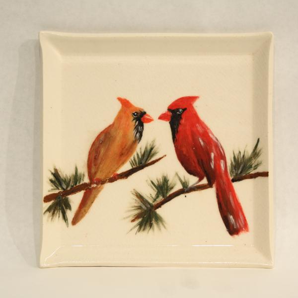 Handmade ceramic tray with image of two birds