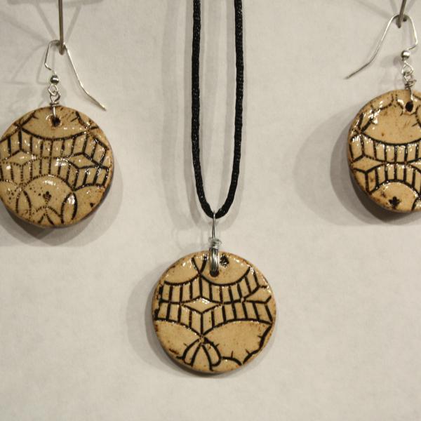 Matching set of handmade ceramics earrings and pendent