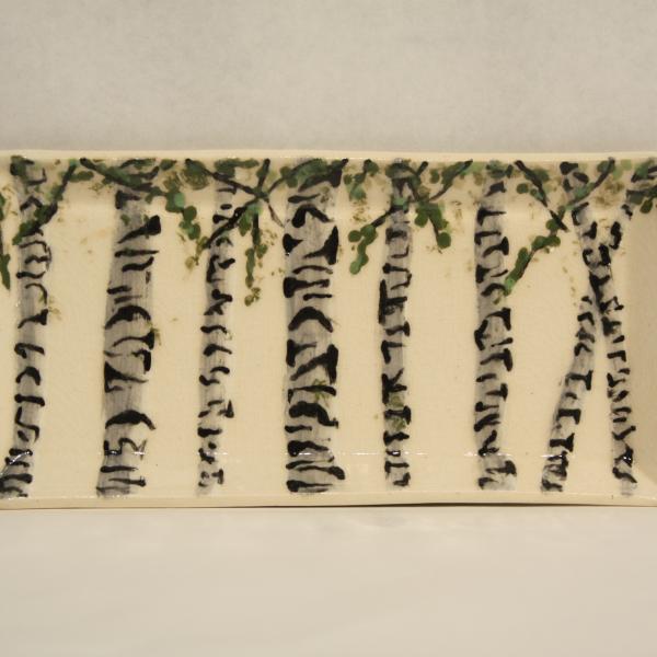 handmade ceramic tray with image of trees